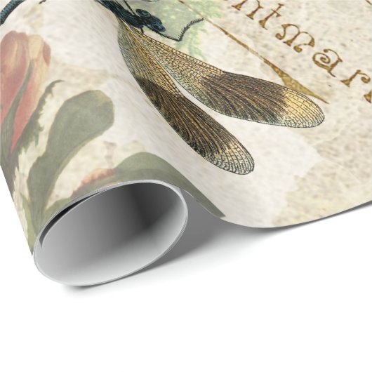 Vintage Libellen und Rose Geschenkpapier (Rolleneckpunkt)
