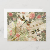 Vintage Libellen und Rose Postkarte (Vorne/Hinten)