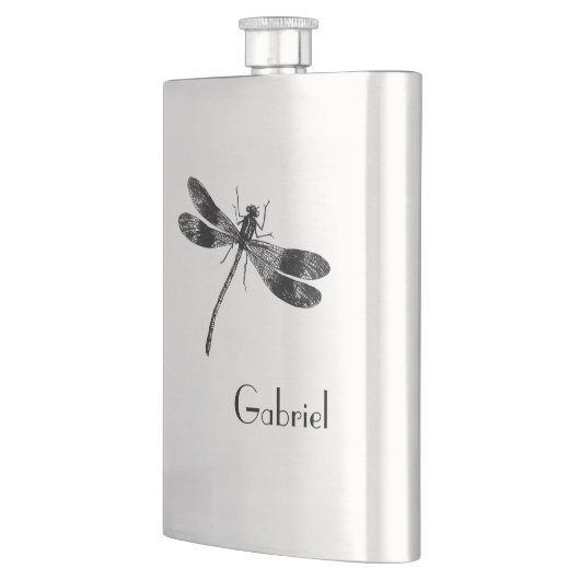 Vintage Libellendarstellung mit Monogramm Flachmann (Links)