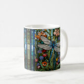Vintage Libellenkunst Blumenbeißglas Kaffeetasse (VorderseiteRechts)