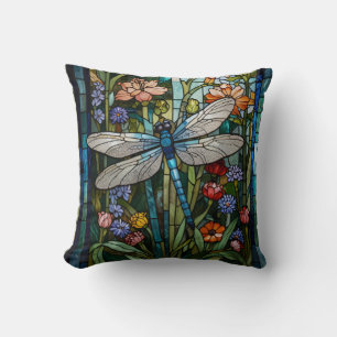 Vintage Libellenkunst Blumenbeißglas Kissen
