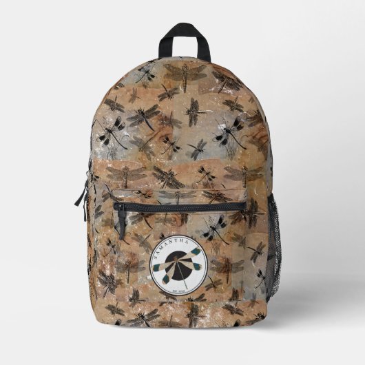 Vintage Libellenstörung Entomologie-Monogramm Bedruckter Rucksack (Vorderseite)
