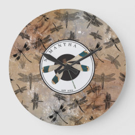 Vintage Libellenstörung Entomologie-Monogramm Große Wanduhr