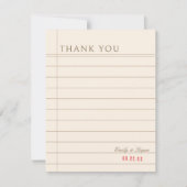 Vintage Library Book Checkout Neutral Wedding Dankeskarte (Vorderseite)