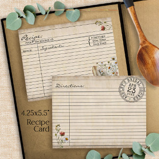 Vintage Library Floral Books Bridal Shower Recipe Begleitkarte