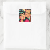 Vintage Liebe Couple Comic Quadratischer Aufkleber (Tasche)