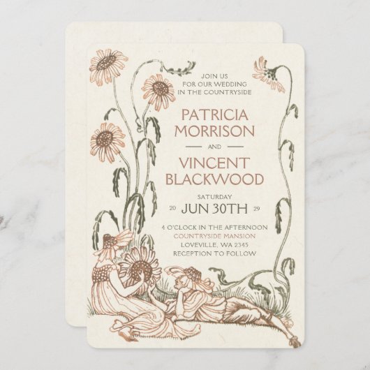 Vintage Liebe Couple Country Wedding Einladung (Vorne/Hinten)