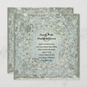 Vintage Liebe-Gedicht-blaues Grau-Damast-Hochzeit Einladung (Vorne/Hinten)