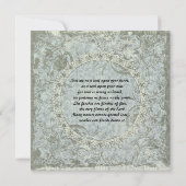 Vintage Liebe-Gedicht-blaues Grau-Damast-Hochzeit Einladung (Rückseite)