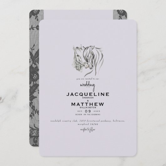 Vintage Liebe & Lace Lavender Wedding Einladung (Vorne/Hinten)