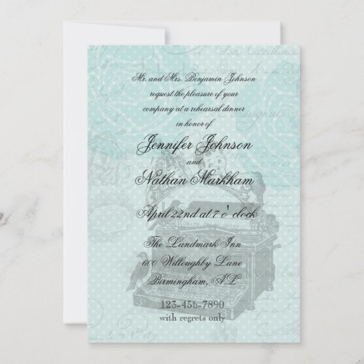 Vintage Liebe Lettische Probe Abendessen Einladung (Rückseite)