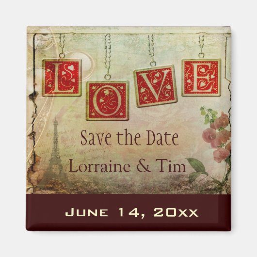 Vintage Liebe Save the Date Magnet (Vorne)