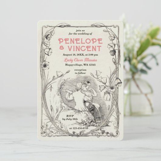 Vintage Liebe Serenade Hochzeit Einladung (Stehend Vorderseite)