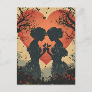 Vintage Liebe: Silhouetten und Herz Postkarte