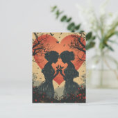 Vintage Liebe: Silhouetten und Herz Postkarte (Stehend Vorderseite)