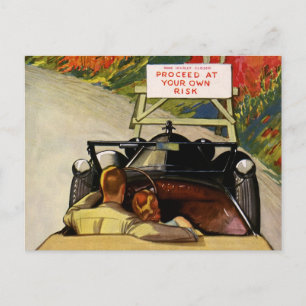 Vintage Liebe, Straße gesperrt, fahren Sie auf eig Postkarte