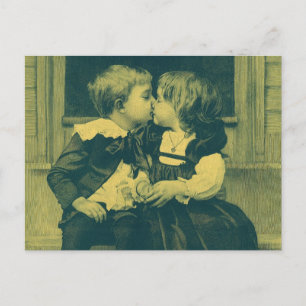 Vintage Liebe und romanisches Foto, Kinder Kiss Postkarte