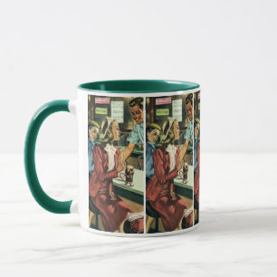 Vintage Liebe und Romantik, Dame im Getränkeshop Tasse