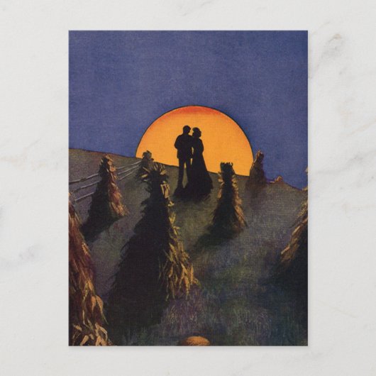 Vintage Liebe und Romantik, Ernte Moon Kiss Postkarte (Vorderseite)