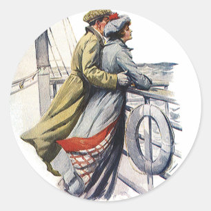 Vintage Liebe und Romantik, Frischvermählte auf Kr Runder Aufkleber