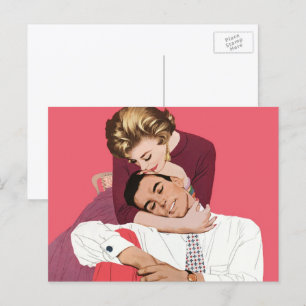 Vintage Liebe und Romantik, Frischvermählte in Ros Postkarte