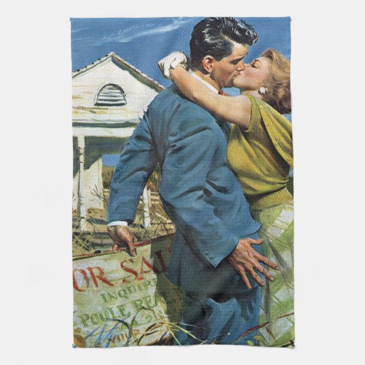 Vintage Liebe und Romantik Neugierige kaufen erste Geschirrtuch (Vertikal)