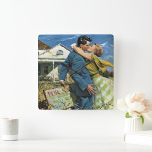 Vintage Liebe und Romantik Neugierige kaufen erste Quadratische Wanduhr