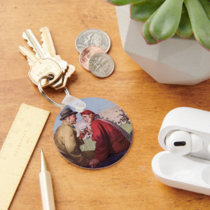 Vintage Liebe und Romantik, Paar beim Football-Spi Schlüsselanhänger