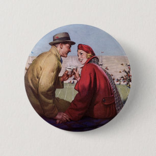 Vintage Liebe und Romantik, Paar beim Footballspie Button