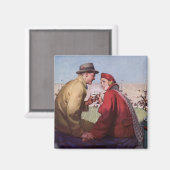 Vintage Liebe und Romantik, Paar beim Fußballspiel Magnet (Vorderseite/Rückseite)