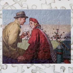 Vintage Liebe und Romantik, Paar beim Fußballspiel Puzzle