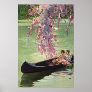 Vintage Liebe und Romantik, romantische Kanufahrt Poster