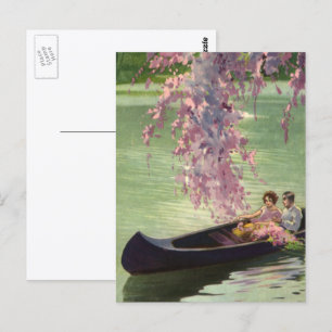 Vintage Liebe und Romantik, romantische Kanufahrt Postkarte