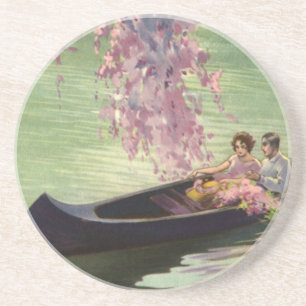 Vintage Liebe und Romantik, Romantischer Kanuausfl Sandstein Untersetzer
