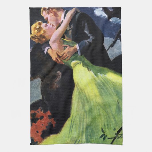 Vintage Liebe und Romantik, romantischer Kuss Geschirrtuch (Vertikal)