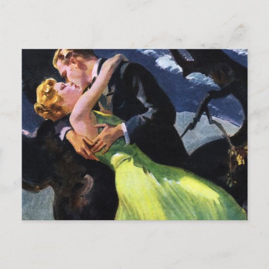 Vintage Liebe und Romantik, romantischer Kuss Postkarte (Vorderseite)