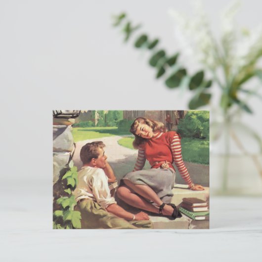 Vintage Liebe und Romantik, Schulliebe Postkarte (Stehend Vorderseite)