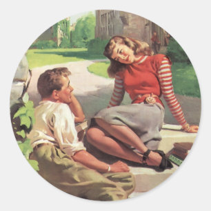 Vintage Liebe und Romantik, Schulschwarm Runder Aufkleber