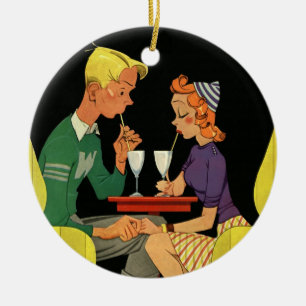 Vintage Liebe und Romantik, Teenager im Soda-Shop Keramik Ornament