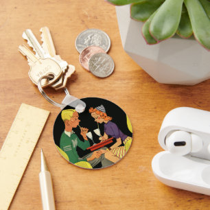 Vintage Liebe und Romantik, Teenager im Soda-Shop Schlüsselanhänger