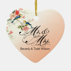 Vintage Liebe-Vögel Herr u. Frau   Pfirsich FOTO Keramik Ornament