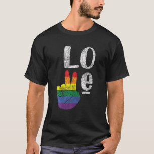 Vintage Liebe Win Rainbow Peace Signer Pride Lesbi T-Shirt