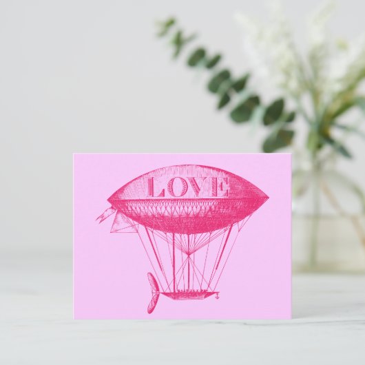Vintage Liebe Zeppelin Pink Postkarte (Stehend Vorderseite)