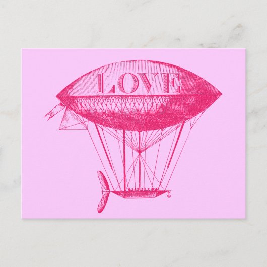 Vintage Liebe Zeppelin Pink Postkarte (Vorderseite)