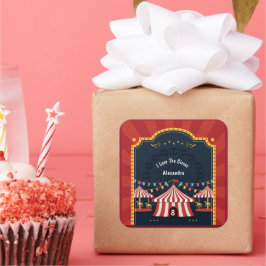 Vintage Liebe Zirkus Karneval Rotes Blaues Zeitalt Quadratischer Aufkleber