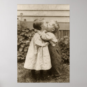 Vintage-Liebesfoto von Kindern, die sich in einem Poster