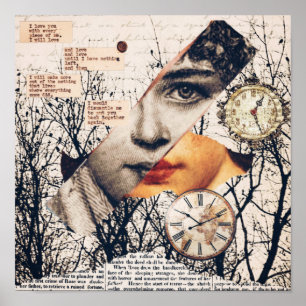 Vintage-Liebesgedicht-Collage Romantische Sepia- Poster