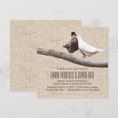 Vintage Liebesvögel auf Branch Burlap Hochzeit Einladung (Vorne/Hinten)