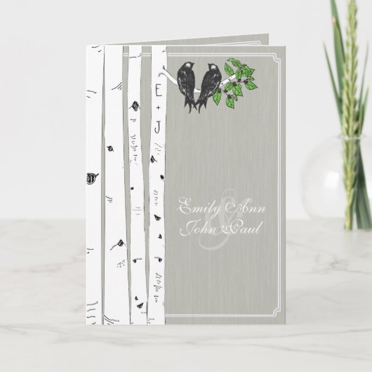 Vintage Liebesvögel Birch Tree Einladungen Hochzei (Vorderseite)