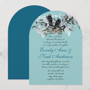 Vintage Liebesvögel Blaue Zweig Hochzeit Einladung